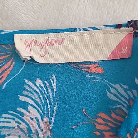 Grayson Cato Blue Butterfly Floral Tunic Medium Long Sleeve Boho Cottagecore - Picture 13 of 15